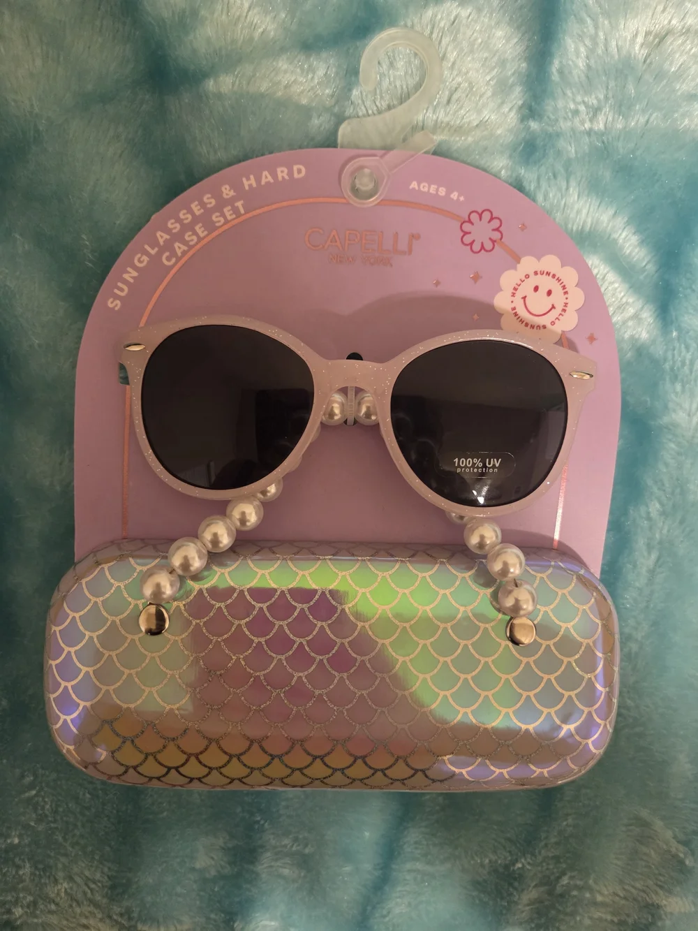 Pink Glitter Sunglasses & Iridescent Mermaid Scale Clutch with Pearl Handle